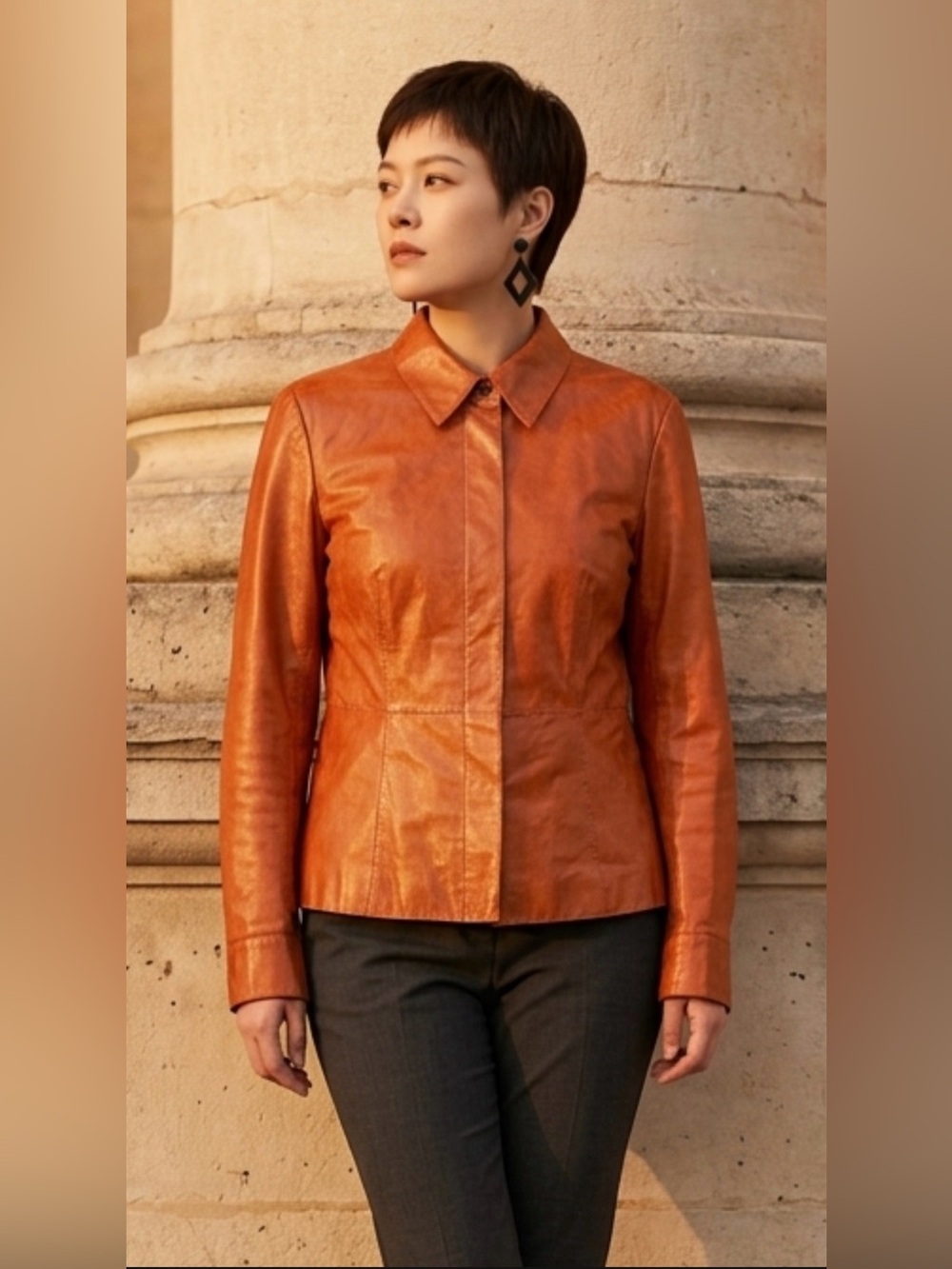 Caslon Vintage Cognac Women’s Leather Shirt Jacket